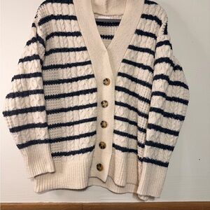 LC Lauren Conrad Navy and Cream Striped Cardigan